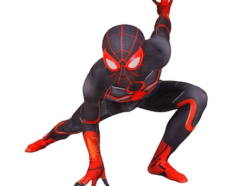 Kids miles Morales strike costume detached mask spider