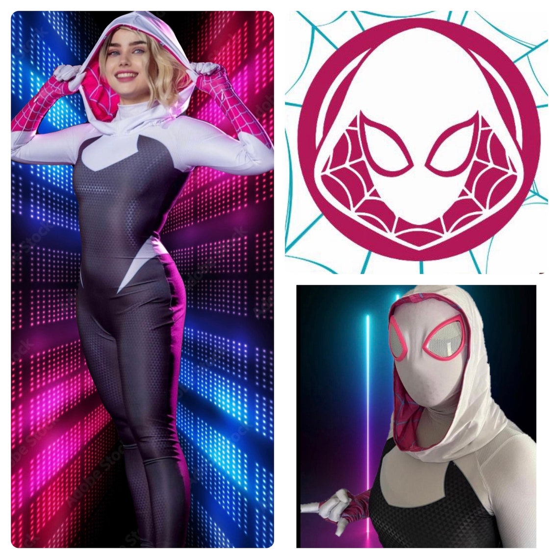 Ghost Spider Costume Costume Spider-Gwen Per Bambina - Tuta Intera Marvel, Taglia 5T Costume Spider-gwen Bambino - Foto 2