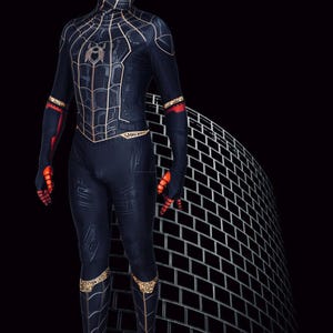 No way home spider suit black and gold cosplay costume detached mask image 3