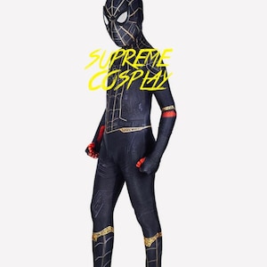 No way home spider suit black and gold cosplay costume detached mask image 5