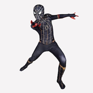 No way home spider suit black and gold cosplay costume detached mask image 8