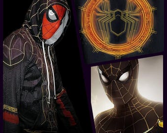 No way home black and gold spider costume hoodie zip up
