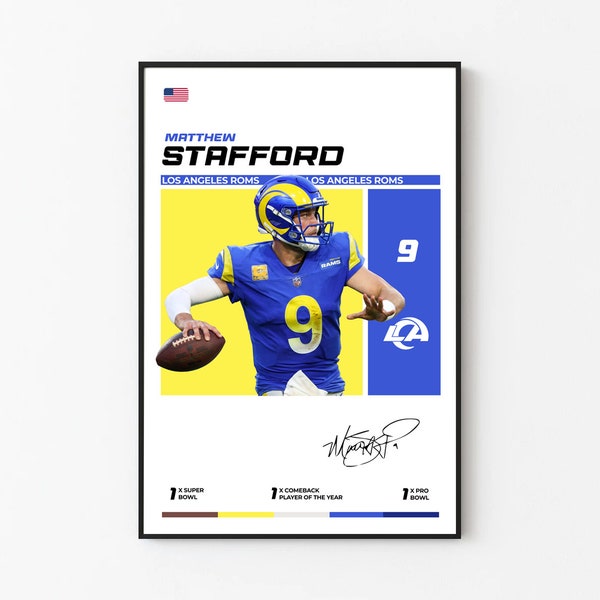 Matthew Stafford Poster, Los Angeles Rams, NFL Fans, NFL Poster, Voetbalposter, Sportposter, Cadeau voor hem, Minimalistische Poster, Stafford