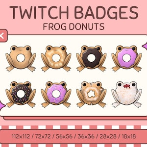 CUTE Cartoon Frog Donut Sub/Bit Badges for Twitch Streaming