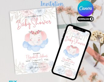 Elephant Baby Shower Invite, Baby Shower Invitation Template, Digital Invite, Animated Invite, Instant Download, Baby Shower Invite, Video