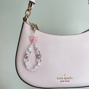 cute kawaii pretty beaded keychain iridescent heart bow bag phone charm