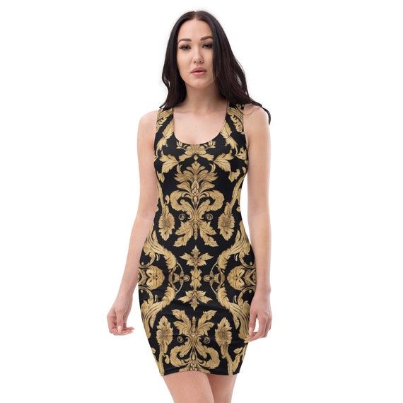black and gold bodycon dress Gold Chain Slinky Bodycon Dress Black UK6/XS / Black main image 1