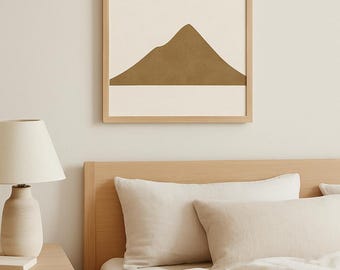 Minimalist Mountain Sun Art Print – Neutral Boho Landscape (Digital Download)