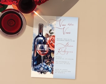 Vino Before Vows Bridal Shower Invitation, Wine Bridal Shower, Editable Canva Template, Digital and Printable, Front and Back