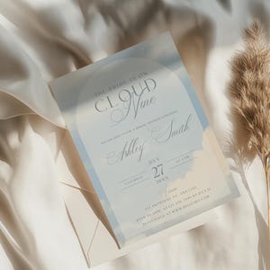 Bride is On Cloud Nine Bridal Shower Invitation, Soft Blue Sky & Clouds Invite for Bride, Customizable Canva Template, Digital and Printable