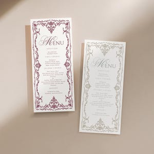 A New Chapter Begins Bridal Shower Menu Card, Elegant Book Theme, Vintage Baroque Dinner Menu, Editable Canva Template, Printable 4x9 Card