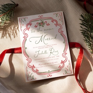 Tis the Season to Be Married Bridal Shower Invitation, Christmas Holiday Wedding, Winter Bride, Editable Canva Template, Digital Download