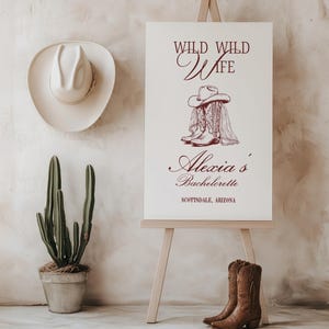 Vild vild fru möhippa välkomstskylt, västerländsk möhippa skylt, cowgirl bach dekor, redigerbar canvas mall, digital nedladdning