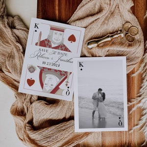 Faire-part réservez une date pour carte à jouer, faire-part de mariage au casino de Vegas, faire-part de fiançailles classique et rétro, modèle de toile modifiable
