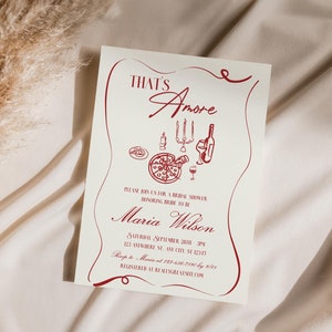 That's Amore Bridal Shower Invitation, Italian Pizza Invite, Whimsical Party Card, Disegnato a mano, Modello Canva modificabile, Download digitale