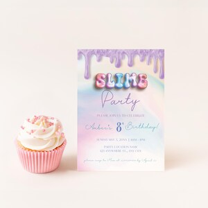 Colorful Slime Party Birthday Invitation, Kids Slime Making Birthday Invite, Editable Template, Instant Download, Purple Slime Printable