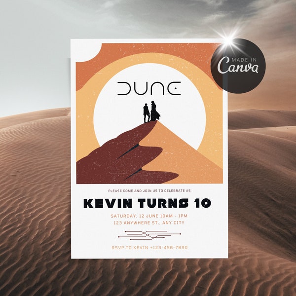 Dunes Birthday Invitation, Customizable Canva Party Invite, Printable Kids Birthday Card, Digital Desert Planet Invite Template