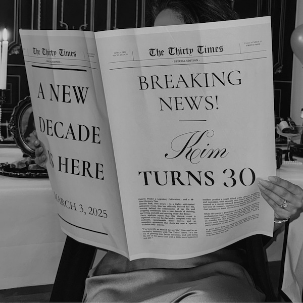 Large Birthday Newspaper Template, Milestone Birthday Announcement, Vintage Newspaper Party Decor, Customizable Canva, Digital Download