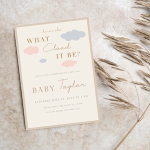 What Cloud It Be Gender Reveal Invitation He or She Party Invite Printable Gender Announcement Baby Shower Cloud Canva Template Boy Girl