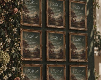 Baroque Seating Chart Cards Template, Vintage Painting Table Numbers, Editable Canva, 5x7