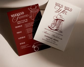 Wild Wild Wife Bachelorette Invitation & Itinerary Bundle, Western Bachelorette Weekend, Last Rodeo, Editable Canva Template, Downloadable