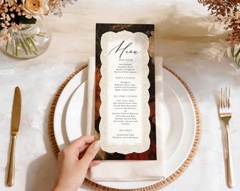 Dark Floral Baroque Bridal Shower Menu, Moody Vintage Wedding Dinner Menu Card, Romantic Gothic Editable Canva Template, Digital Download