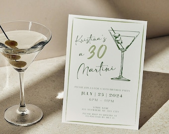Thirty Martini 30th Birthday Invitation, Dirty Martini Party Invite, 30th Birthday Party, Editable Canva Template, Digital Instant Download