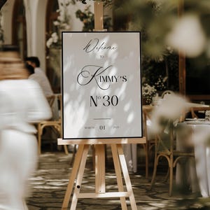 Altes Geld Geburtstag Willkommensschilder, elegante minimalistische Schwarzweiß-Geburtstagsschilder, edler Geburtstag, bearbeitbare Canva Vorlage Digitaler Download