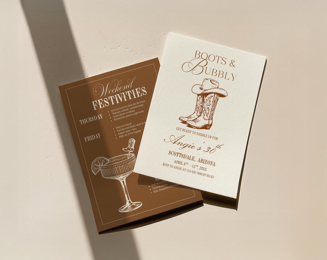 Boots and Bubbly Birthday Invitation & Itinerary Bundle, Western ...