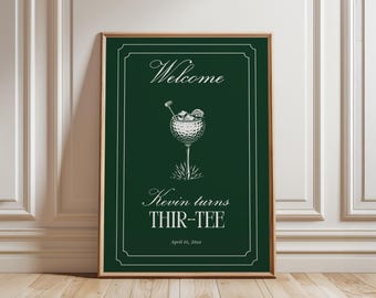 Golf Birthday Welcome Sign, Golf Cocktail Party Decor, Thir-tee Fore-tee, Preppy Country Club, Editable Canva Template, Digital Download