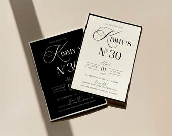 Old Money Birthday Invitation, Elegant Modern Black & White Birthday Invite, Minimalist Birthday, Editable Canva Template, Digital Download