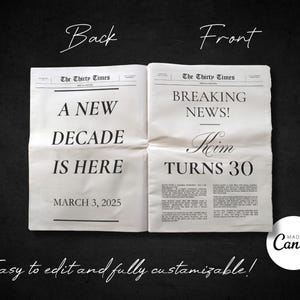 K&ouml;nnte beinhalten: Eine simulierte Zeitungsanzeige mit der Schlagzeile "A New Decade Is Here" auf der linken Seite und "Breaking News! Reim Turns 30" auf der rechten Seite. Das Datum ist der 3. M&auml;rz 2025.