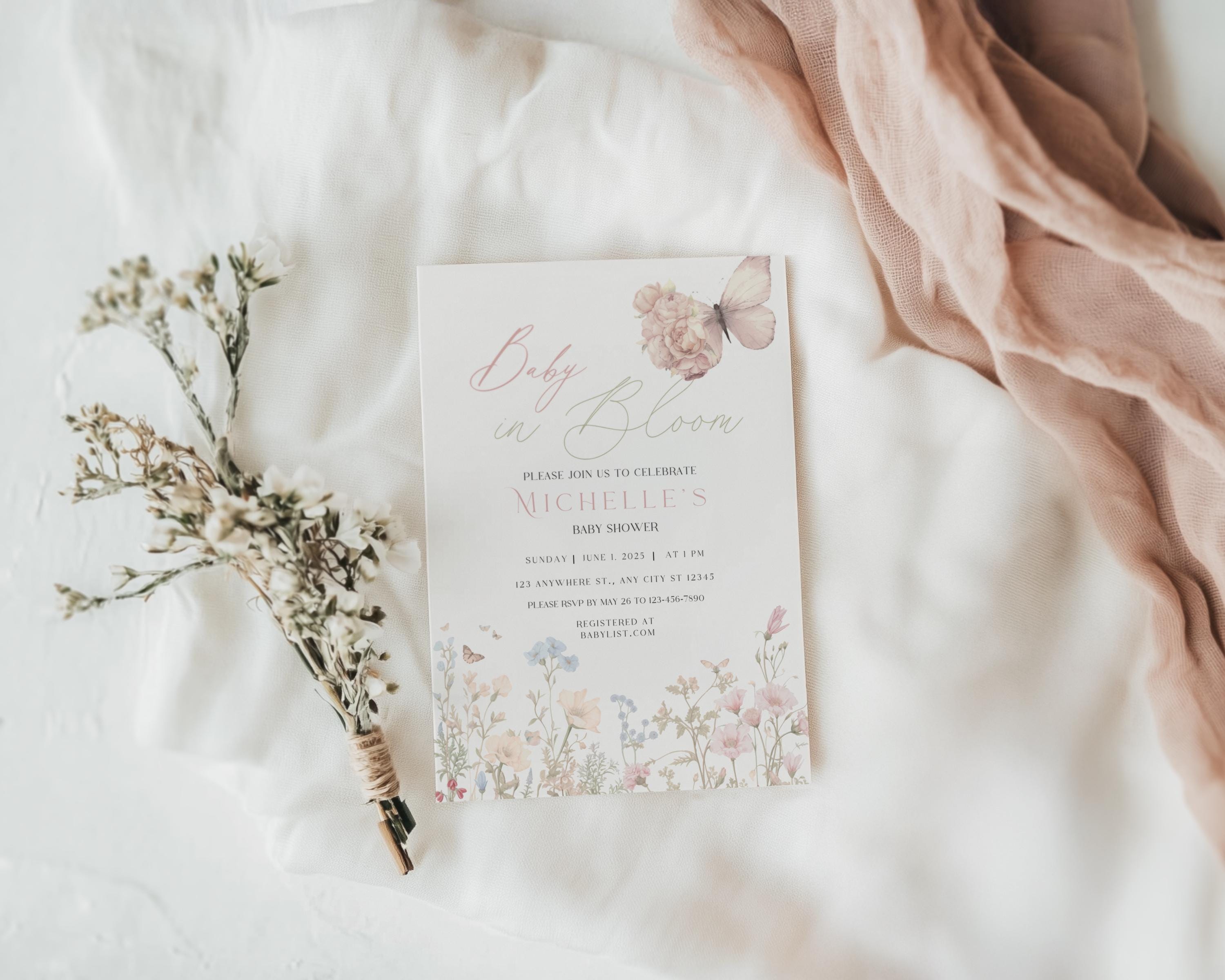 Spring Invitations Bloom Baby in Bloom Baby Shower Invitation: Floral Spring Template (digital ...