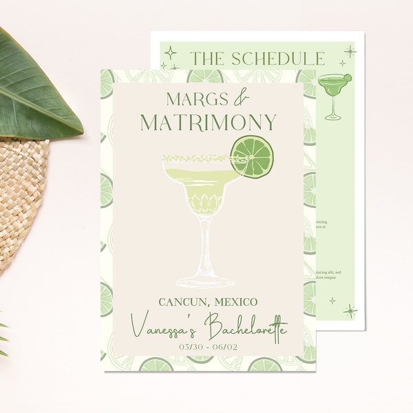 Margarita Bachelorette Invitation & Itinerary Bundle | Customizable Canva Template | Lime Tropical Hen Party Invite | Margs and Matrimony