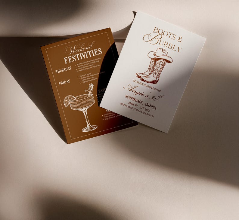 Boots and Bubbly Birthday Invitation & Itinerary Bundle, Western ...