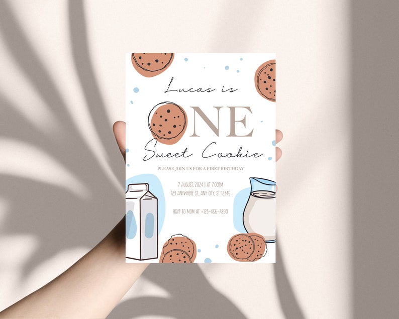 One Sweet Cookie Birthday Invitation, Milk and Cookies First Birthday ...