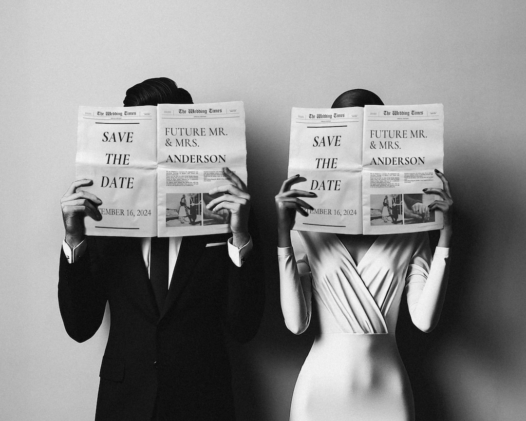 Newspaper Save the Date Template, Newspaper Engagement Announcement