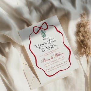 Miss-tletoe to Mrs. Bridal Shower Invitation, Christmas Bridal Shower, Mistletoe Holiday Wedding, Edytowalny Szablon Canva, Pobieranie Cyfrowe