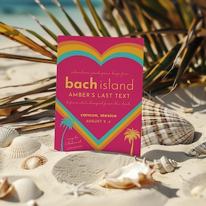 Paquete de invitaciones para despedida de soltera en la Isla de Bach, itinerario de fin de semana en la Isla de la Playa, fiesta de fin de semana de Bach, plantilla editable de Canva, descarga digital