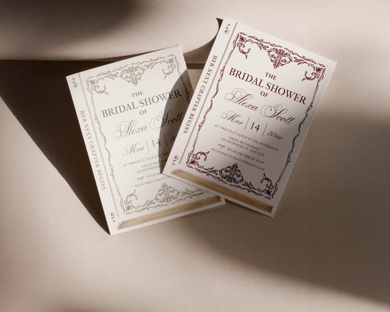 A New Chapter Begins Bridal Shower Invitation, Elegant Book Invite, Storybook Library Shower, Editable Canva Template, Digital Download