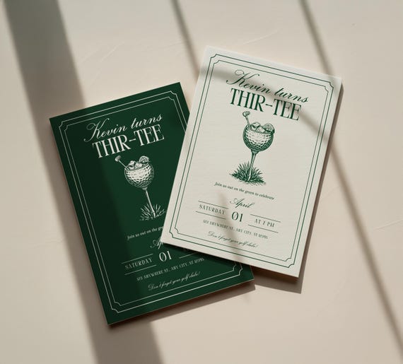 Golf Birthday Invitation Template, Golf Cocktail Party Invite, Thir-tee Preppy Country Club, Editable Canva Template, Digital Download