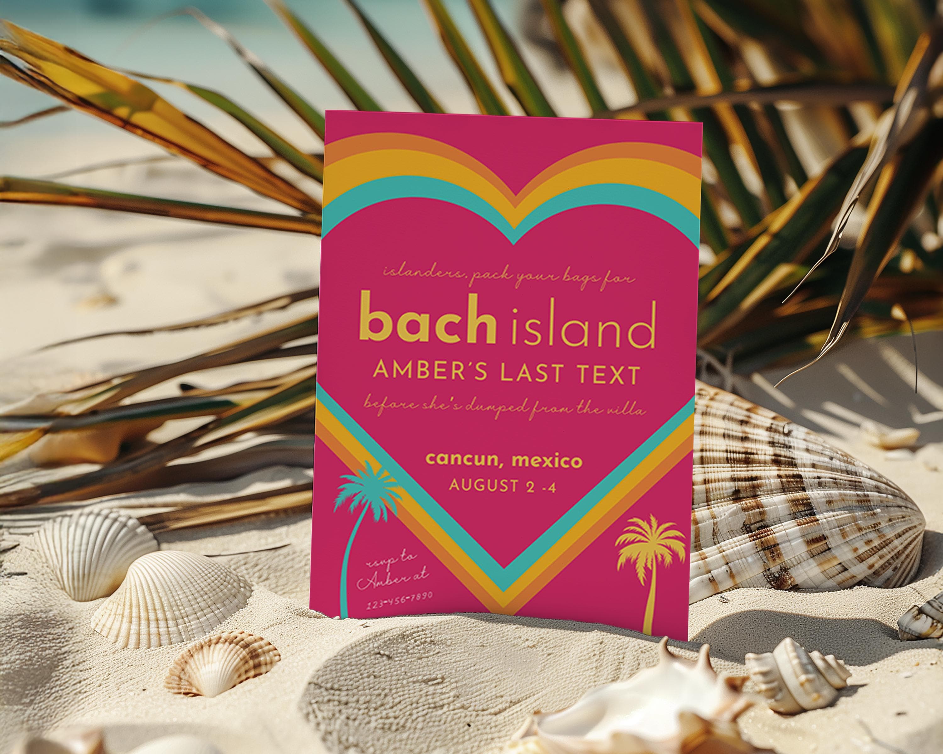Bach-eiland vrijgezellenfeest uitnodigingsbundel, Beach Island-weekendroute, Bach-weekendfeest, bewerkbare canvassjabloon, digitale download