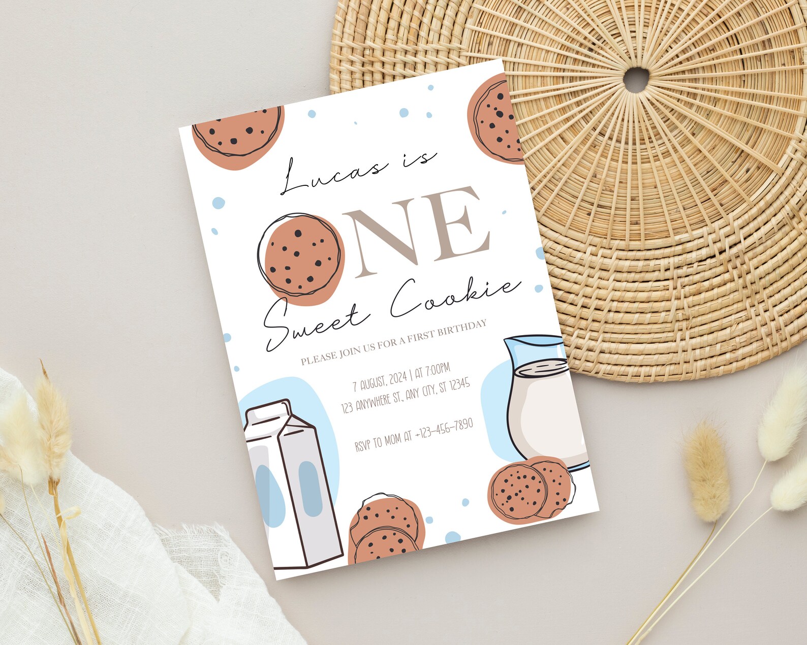 One Sweet Cookie Birthday Invitation, Milk and Cookies First Birthday ...