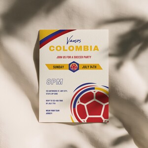 Vamos コロンビアサッカーパーティー招待状、コロンビアサッカーのお祝い、編集可能なCanvaテンプレート、カスタムFutbol Fiestaデジタルダウンロード