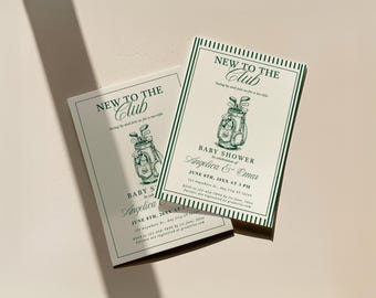 New to the Club Baby Shower Invitation Template, Golf Theme Baby Shower Invite, Preppy Tee Party, Editable Canva Template, Digital Download