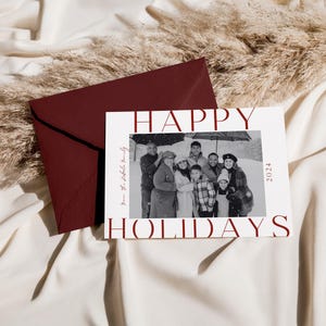 Urlaub Postkarte Weihnachtskartenvorlage, Familienfoto Grußkarte, moderne minimalistische Karte, bearbeitbare Canva Vorlage, digitaler Download