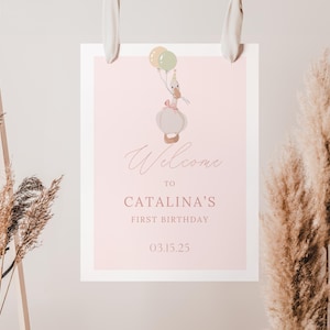 Pink One Silly Goose Birthday Welcome Sign, Neutral 1st Birthday Sign, Silly Goose First Party, Editable Canva Template Digital Download