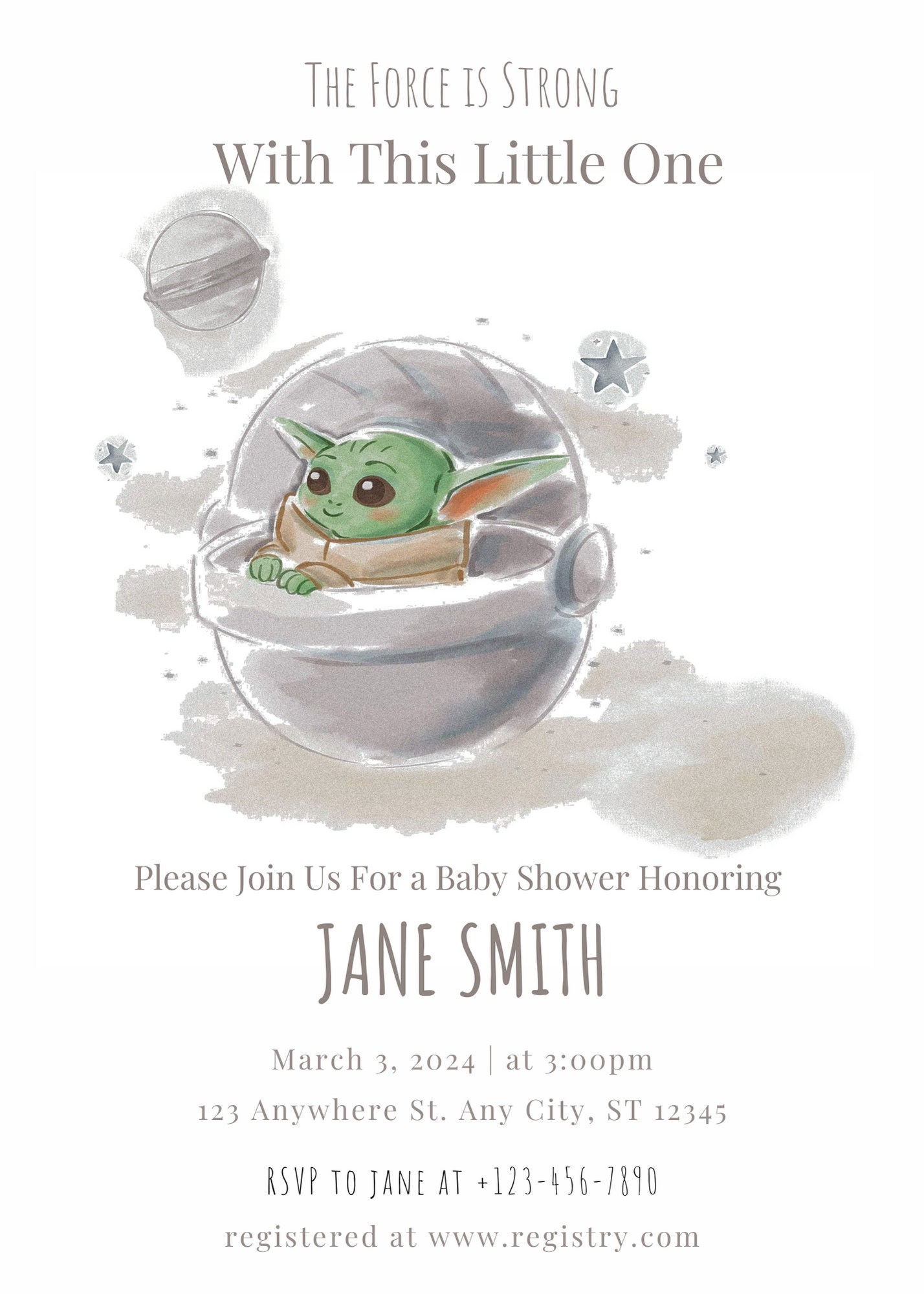 Baby Yoda Baby Shower Invitation Template Star Wars Theme Editable