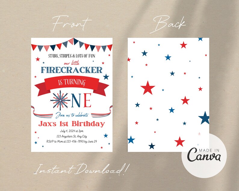 4th Of July First Birthday Backdrop 7x5ft - Patriotic Firecracker Photo Background For Party Decor