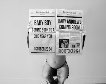 Large Pregnancy Reveal Newspaper Template, Customizable Canva Baby Announcement, Newspaper Baby Shower, Digital Editable Download